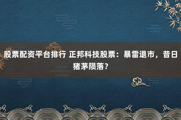 股票配资平台排行 正邦科技股票：暴雷退市，昔日猪茅陨落？