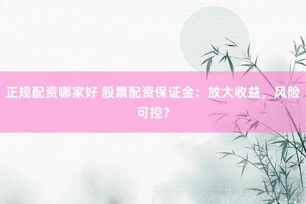 正规配资哪家好 股票配资保证金：放大收益，风险可控？