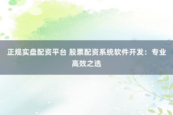 正规实盘配资平台 股票配资系统软件开发：专业高效之选